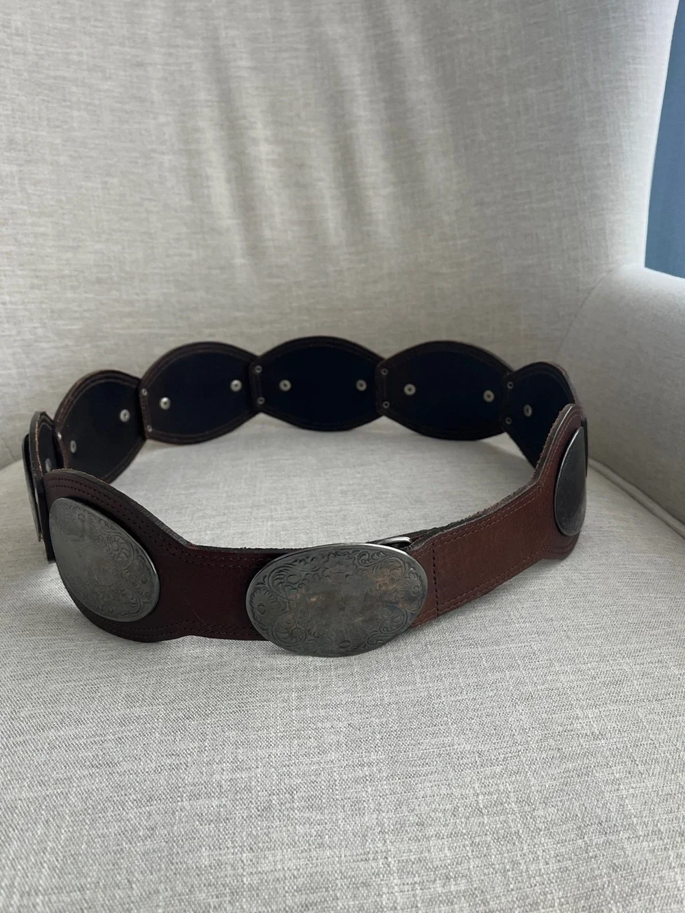 Vintage Sandy Duftler Designs Brown Leather Statement Belt